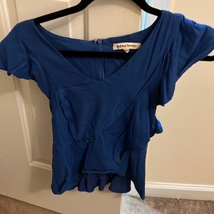 blue zip up crop top
